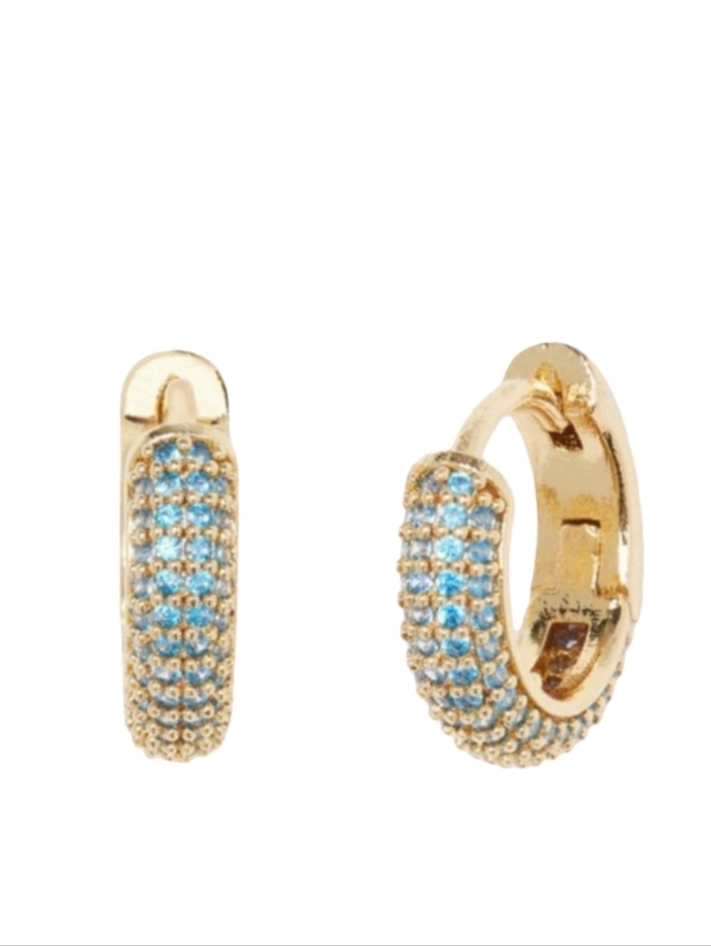 Kate Spade Brilliant Statement Pave Huggie Earrings Blue Gold Small